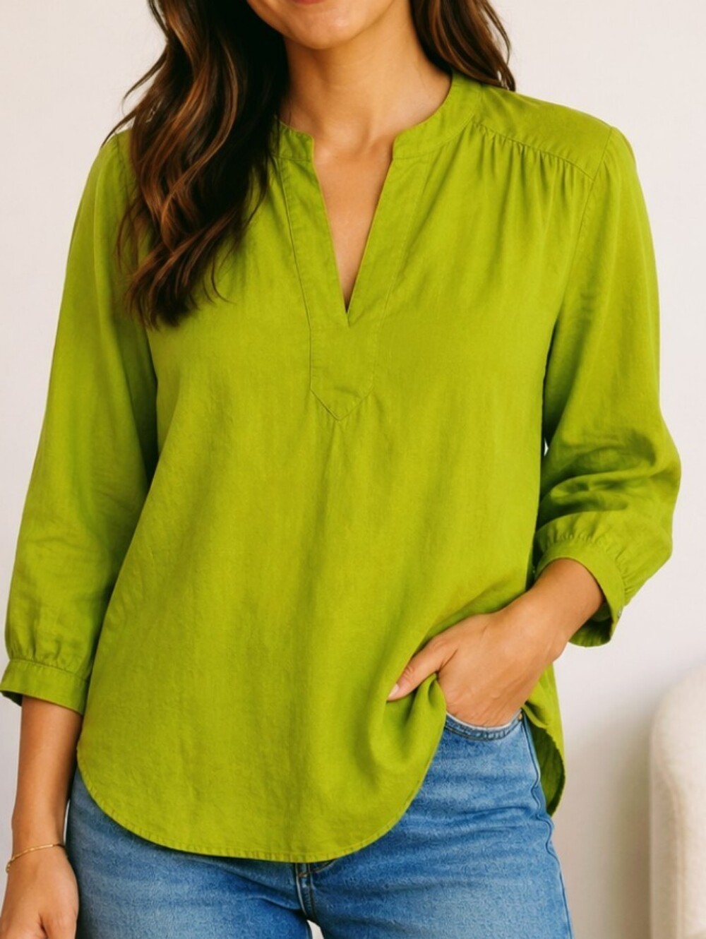 The Limited Linen Blend Top Size Small Bright Lime Green